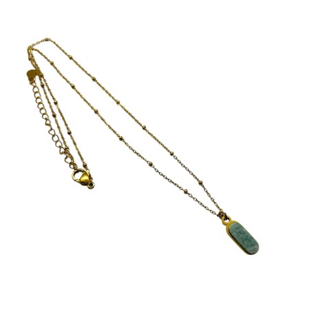 necklace steel gold oval stone light blue1